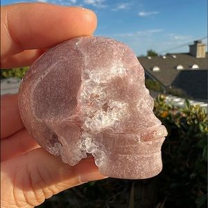 SKULL LOVERS- Pink Amethyst Skull With Druzy Pockets and Quartz